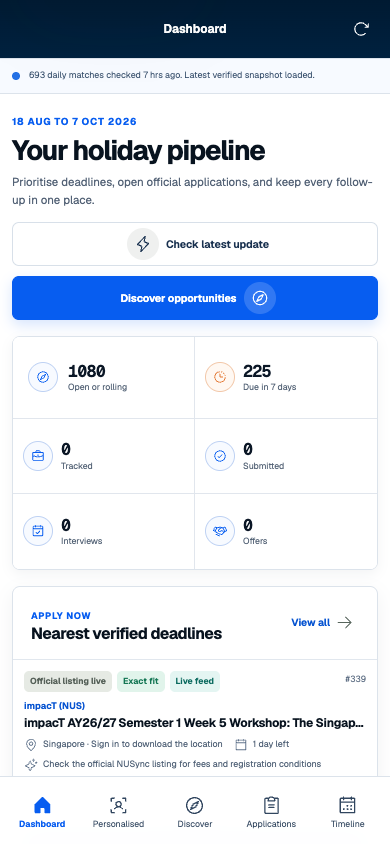 Opportunity Desk live mobile dashboard with opportunity counts and deadlines