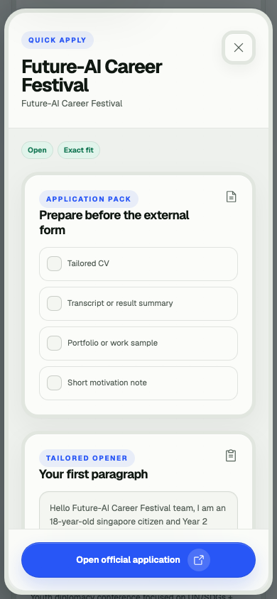 Opportunity Desk mobile Quick Apply preparation sheet